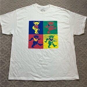 🐢 '21 Grateful Dead Band UNWORN Four 4 Square Contrasted Dancing Bear White Tee